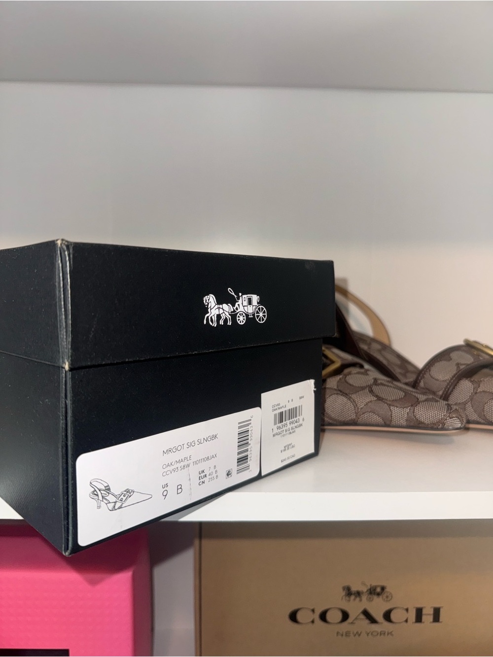 Coach Brown Logo Pointed Slingback Flats with Gold Buckle - Picture 5 of 6